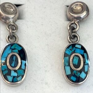 Mosaic Turquoise Sterling Silver Drop Earrings